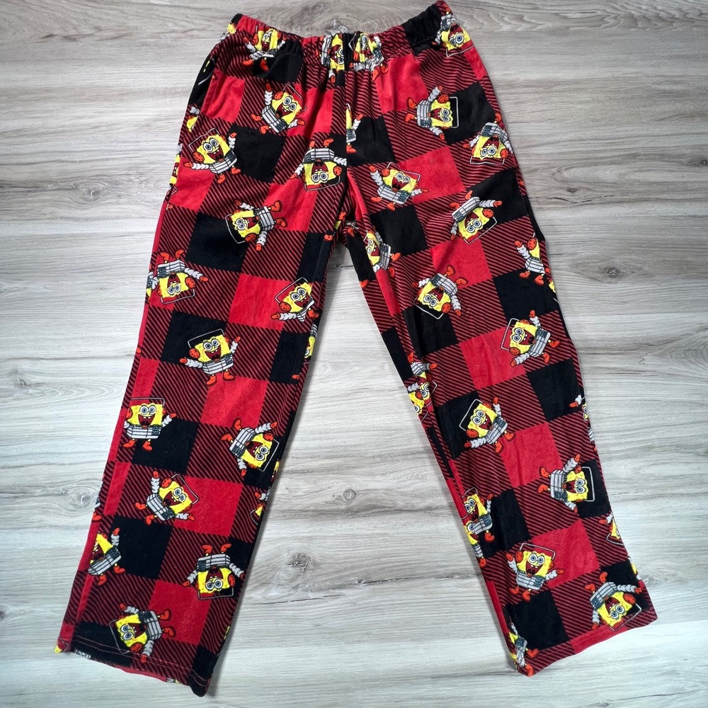 Spongebob Squarepants Pajama Pants Medium‎ Red Black Plaid Sleepwear Mens